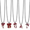 Nuevo Estilo Coreano Ins Dulce y Fresco Estilo Chica Deseo Puro Collar de Cordón de Cuero con Lazo Rojo Cadena para Clavícula Nicho de Chica Picante
