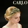 Acessórios de Cabelo de Noiva Dourados com Folhas e Pérolas Marquise de Novo Estilo Transfronteiriços Atacado Presilhas Coloridas Estilo Floresta Diadema de Cristal