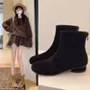 Botas Martin Retro de Tacón Grueso Nuevas Otoño e Invierno Punta Redonda Gamuza Botas Ajustadas Botas Cortas Francesas Talla Grande para Mujer