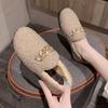Sapatos Fofos de Outono e Inverno Femininos Roupas de Inverno para Exterior Bico Redondo Fofos Sapatinhos de Feijão Quentes Sapatos Planos com Forro de Lã Sapatos Doces de Camada Única para Gestantes