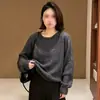 Suéter de Punto Redondo Brillante de Seda para Mujer 2026 Primavera y Otoño Nuevo Estilo de Gama Alta Holgado Casual Adelgazante Suéter Básico