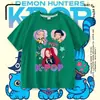 Camiseta de Manga Corta con Dibujo de Corazón de Dibujos Animados para Niña Hunter, Algodón Puro, Morado Claro, Estampado de Chica K-POP, Top de Verano para Niña Pequeña