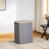 Cesto de Roupa Suja Dobrável de Bambu Cesto de Roupa de Tecido Oxford Cesto de Armazenamento com Compartimento Duplo Cesto de Roupa Suja Venda por Atacado Casa à Prova de Poeira