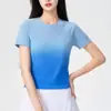 Camiseta de yoga transpirable de secado rápido y color degradado, camiseta deportiva de manga corta, corte ajustado, top de entrenamiento absorbente para mujer