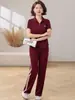 Conjunto esportivo de manga curta para mulheres de meia-idade e idosas, gola lapela, para mães, moda de verão, blusa que rejuvenesce, conjunto de duas peças, para corrida, uso casual