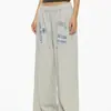 Calça de Moletom Esportiva Casual Feminina com Estampa de Letras Retro Americana Outono 2026, Calça Longa Solta de Perna Larga com Caimento