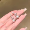 Pendientes de Lazo de Perlas y Pedrería Dulces y Elegantes Estilo Coreano, Lujo Ligero, Temperamento Exquisito, Diseño de Nicho, Pendientes Personalizados