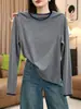 Elegante y versátil look de dos piezas, camiseta blanca de algodón puro con cuello redondo y manga larga para mujer, estilo commuter, top moderno que rejuvenece
