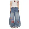 Jeans de mujer transfronterizos estilo American high street, pantalones de trabajo pesado con patchwork, pantalones casuales de pierna ancha con caída lavados vintage, modernos