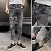 Jeans Versátil Tendência para Primavera e Outono para Homens, Calças Pretas Tendência Slim Fit, Calças Longas Casuais Estilo Coreano, Exportação