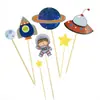 Conjunto de Toppers para Bolo Planeta Espacial Astronauta, Cartões e Inserções de Decoração para Bolo de Aniversário para Meninos, Suprimentos de Confeitaria