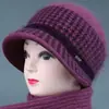 Chapéu de tricô feminino de inverno para mães de meia-idade e idosas, chapéu quente com forro de fleece, chapéu com aba espessa para clima frio