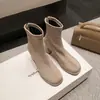 Botines Delgados de Gamuza para Mujer, Botines Cortos Elásticos, Nuevos Botines de Tacón Alto de Punta Redonda para Otoño e Invierno, Botines Cortos de Tacón Grueso con Cremallera Trasera Estilo Coreano para Mujer