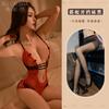 Ropa interior sexy de comercio exterior europea y americana para pecho pequeño, encaje de una pieza sin espalda, pijama sexy bikini, deseo puro, pechos, pezón
