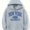 Sudadera con capucha de talla europea transfronteriza, estampado de letras York, bolsillo canguro, casual