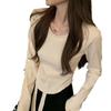 Jersey de algodón combinable con todo, cuello redondo, camiseta de manga larga para mujer, otoño nuevo, top ajustado con curvas irregulares, moda