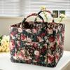 Cesta de Almacenamiento de Tela Estilo Hogareño Pastoral Coreano Transfronteriza para Ropa y Artículos Varios, Patrón Floral con Asa para Almacenamiento de Ropa Interior