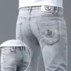 Jeans Branco-Cinza Lyocell Tencel de Alta Qualidade Europeu para Homens, Novo Outono Slim-Fit Skinny Stretch Casual Estilo Tendência