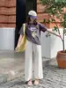 Pantalones de pierna ancha de mezcla de algodón Lyocell para mujer, Pantalones casuales holgados y fluidos de verano, Elásticos adelgazantes holgados y frescos M90