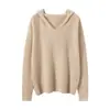 Estilo Suave e Intelectual|Sudadera con Capucha de Punto 100% Cachemir Puro para Mujer, Sudadera con Cuello en V, Suéter Base