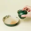 Juego Gaiwan de Cerámica Turquesa Glaseado de Caramelo de Tres Piezas, Juego de Té Kung Fu Fresco y Elegante, Exquisita Taza de Té para Preparar y Servir Té
