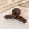 Presilha de Garra de Pelúcia Urso Cor de Café de Luxo Leve Coreana Grande Presilha de Tubarão para Cabelo Presilha Fofa para a Parte de Trás da Cabeça para Mulheres