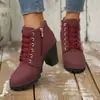 Botas de tornozelo de salto alto plus size de comércio exterior, botas femininas clássicas, sapatos femininos quentes da moda trendy estilo coreano, botas de tornozelo com bico redondo e salto grosso