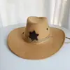 Chapéu de Palha com Proteção Solar e Aba Larga em Camurça, Chapéu de Sol Unissex, Tamanho Único Adulto, Tira à Prova de Vento, Chapéu de Cowboy Ocidental para Casal