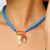 Colar Estampado de Peixes Tropicais, Gargantilha Choker Animal Pequeno Peixe Estilo Oceano Tendência de Nicho, Joias Europeias e Americanas Transfronteiriças