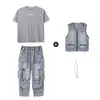 Roupas Hip-hop Modernas para Crianças Meninos e Meninas Jeans Cinza Largo Cool Manga Curta Calças de Hip-hop Infantil Fantasia de Performance