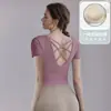 Tops Deportivos a Prueba de Golpes de Manga Corta con Almohadillas en el Pecho, Mallas de Secado Rápido, Tops de Yoga de Manga Corta para Mujer, Ropa Interior Deportiva de Alta Gama para Mujer