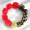 Pulsera cuadrada de acrílico con degradado macaron estilo INS, pulsera de resina con patrón de mármol vintage y cuentas doradas, venta al por mayor de joyería