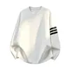 Sudadera con capucha unisex de algodón de 320 g, cuello redondo, patchwork a rayas en blanco y negro, tres barras, corte holgado, manga larga, se puede imprimir con gráficos y logotipo