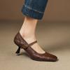 Zapatos Mary Jane de Tacón Alto de Piel de Oveja de Primera Capa Estilo Francés Atmosféricos 2025 Otoño Tacón Delgado Punta Cuadrada Piel Genuina de una Sola Correa para Mujer