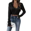 Suéter de Mujer 2026 con Acabado de Alta Gama, Top Corto Transfronterizo para Primavera y Otoño, Cuello Polo, Calado, Suéter Pulóver Corto