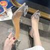 202 Sandalias de Tacón Alto Transparentes de Cristal con Pedrería Estilo Coreano Zapatos de Mujer Tacón Fino Talla Grande 43 Sandalias de Mujer de Verano