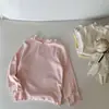 Ropa de Niña para Primavera y Otoño Camiseta Bebé Elegante Personalidad Infantil Marca de Moda Estilo Coreano Macarrón Color Sólido Borde con Volantes Camiseta Base