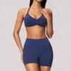 Conjunto de yoga sin costuras de Lycra para mujer, halter grande sin espalda, conjunto deportivo de fitness para exteriores de secado rápido a la moda para mujer 4535