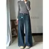 Silhueta em pera, calça jeans azul retrô para mulheres, nova coleção de outono, cintura alta, modelagem que afina a silhueta e cobre os quadris, calça pantalona comprida até o chão