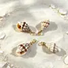 Acessórios de pingente de concha listrada spotted com pino e argola, componentes de colar de concha do mar, materiais para brincos e chaveiros DIY