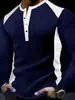 Camiseta para Hombre Transfronteriza Nueva Amazon Waffle Cuello Alto Dos Tonos Botones Camisa Henley Casual Top de Manga Larga para Hombre