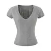 Camiseta de Tricô com Decote V Vazado de Manga Curta Pure Desire Design, Novo Estilo de Verão, Camisa Curta Versátil da Moda Slim Fit
