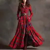 Comercio Exterior Transfronterizo 2026 Ropa Europea y Americana para Mujer, Nuevo Estilo de Verano Vestido Acampanado con Mangas de Linterna Estampadas Cuello Solapa Ceñido a la Cintura