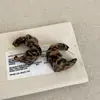 Pendientes de Cuero Plisados con Estampado de Leopardo Maillard para Mujer, Exagerados de Alta Gama con Estilo, Elegantes a la Moda, Pendientes Versátiles y Pendientes
