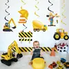 Nueva Decoración Colgante Espiral Temática de Dibujos Animados de Vehículos de Construcción Transfronterizos Excavadora Artículos de Decoración para Cumpleaños de Niños Señal de Calle