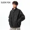 Moda Americana Chaqueta de Piel Sintética Hombre Otoño Desaliñado Guapo Alta Gama Cuello Alto Ropa de Motocicleta Marca de Moda Diseño de Color Sólido Sentido del Diseño Ropa de Abrigo