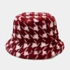Sombrero de Pescador Otoño e Invierno Nuevo para Mujer Espesado Felpa Celebridad de Internet Viaje Cálido Cuadros Houndstooth Sombrero Cubeta Pareja Imitación Piel de Conejo Sombrero