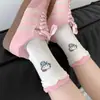 Calcetines de algodón lindos de gatito para mujer, primavera-verano, con dibujos animados, con lazo y encaje, calcetines de media pantorrilla, calcetines apilables