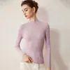 Suéter de punto acanalado de cuello alto para mujer Otoño Invierno Texturizado Ajustado Elástico Capa base Manga larga Elegante Jersey