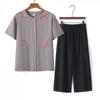 Traje de verão para avós de mulheres de meia-idade e idosas, roupas de algodão e seda para mães idosas, blusa de manga curta para idosos, conjunto de duas peças